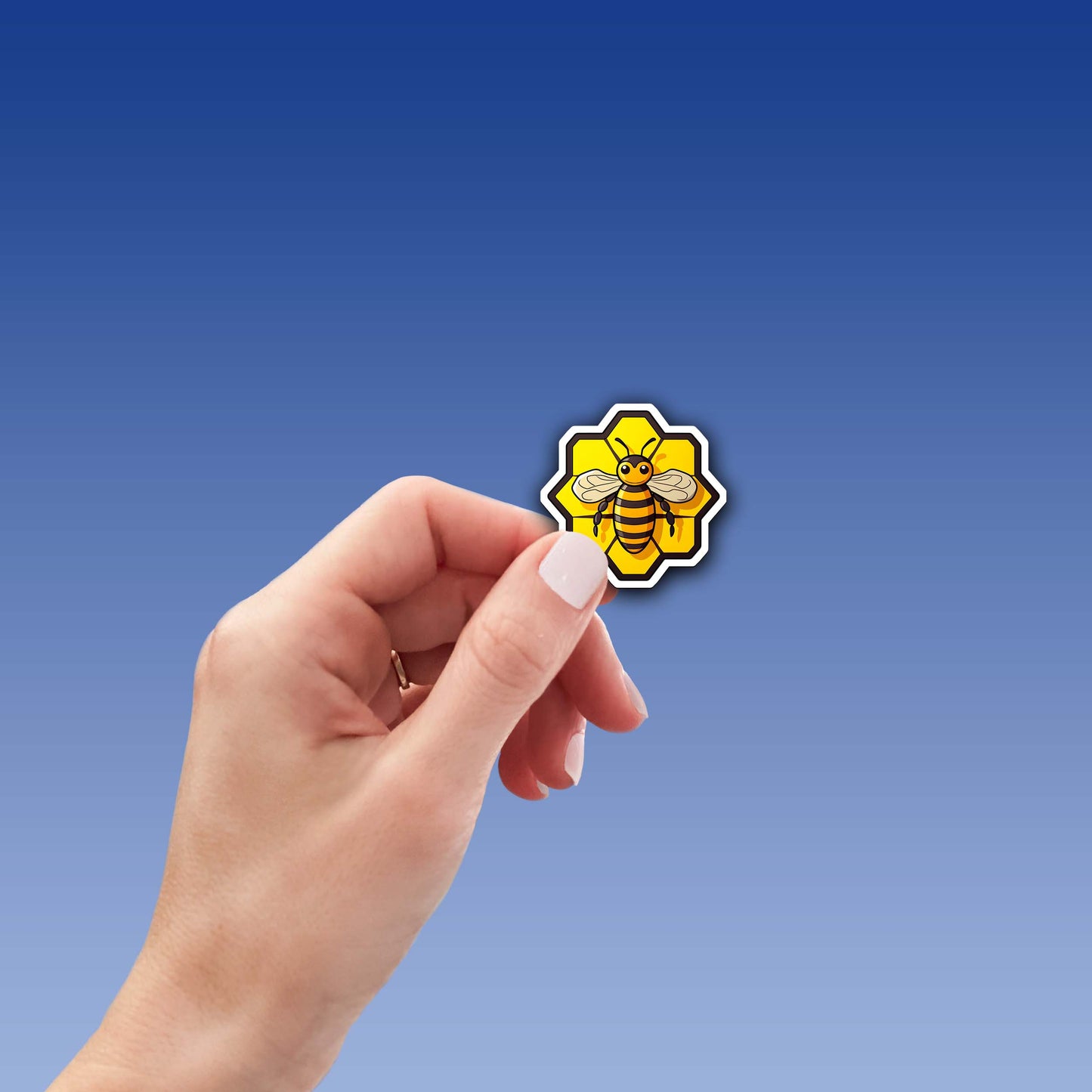 Cartoon Bee in Honeycomb Sticker – Weatherproof Vinyl for Laptops, Cups & Cars