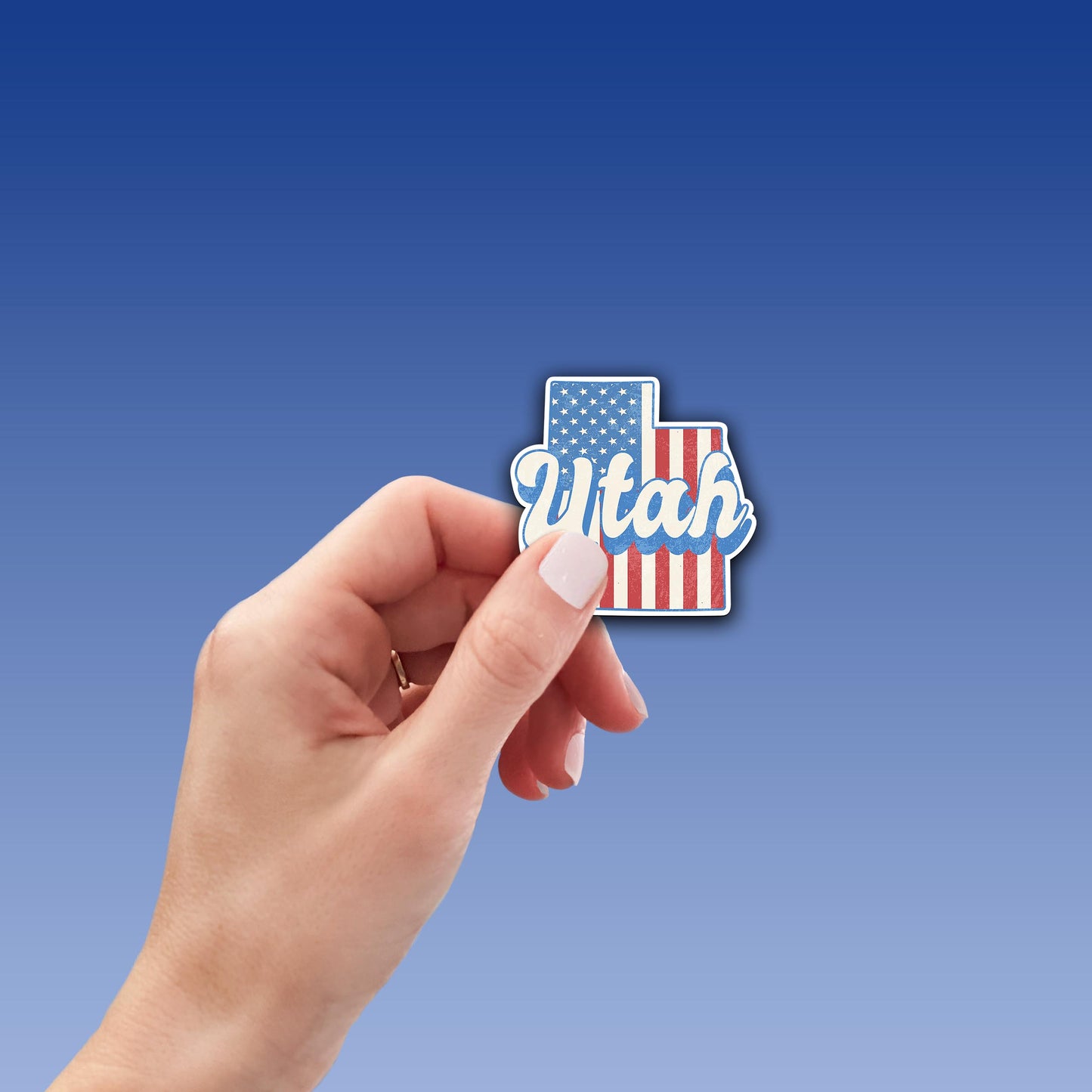 Utah State Sticker with American Flag Background | Weatherproof Vinyl Decal