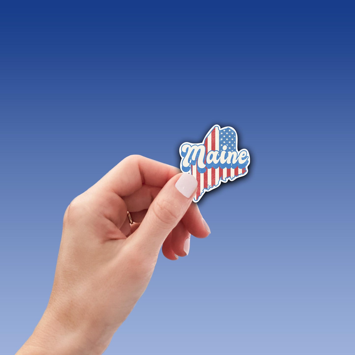 Maine State Sticker with American Flag Background | Weatherproof Vinyl Decal