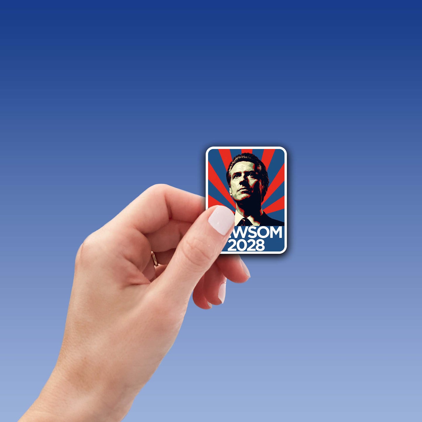Newsom 2028 Vinyl Sticker – Bold Retro Political Campaign Decal