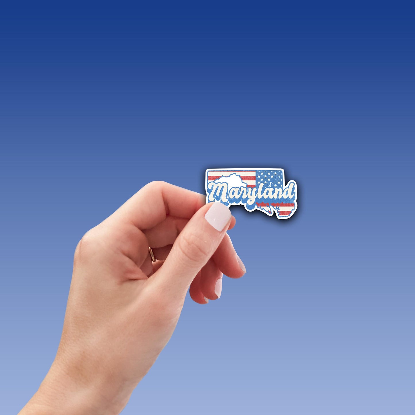 Maryland State Sticker with American Flag Background | Weatherproof Vinyl Decal