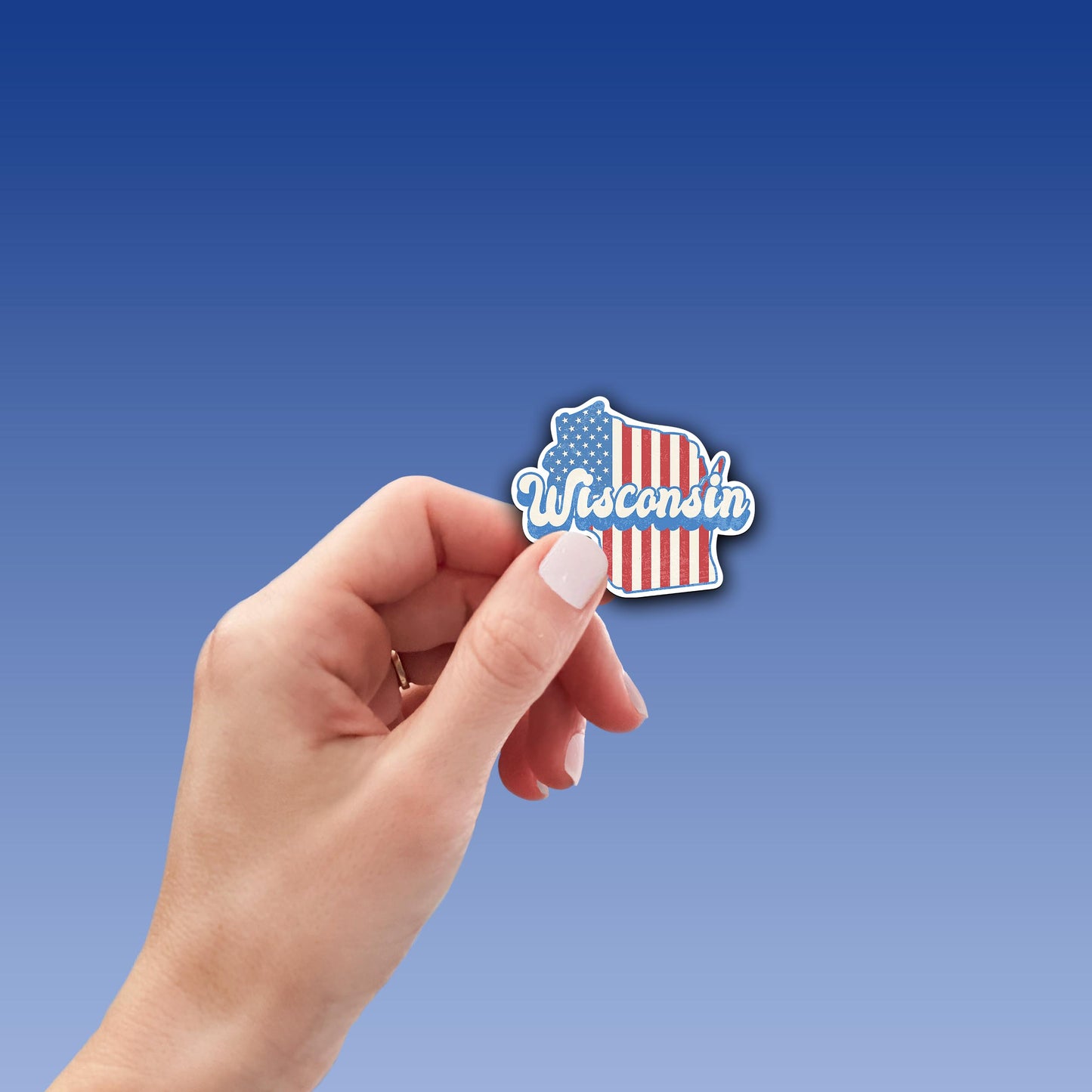 Wisconsin State Sticker with American Flag Background | Weatherproof Vinyl Decal