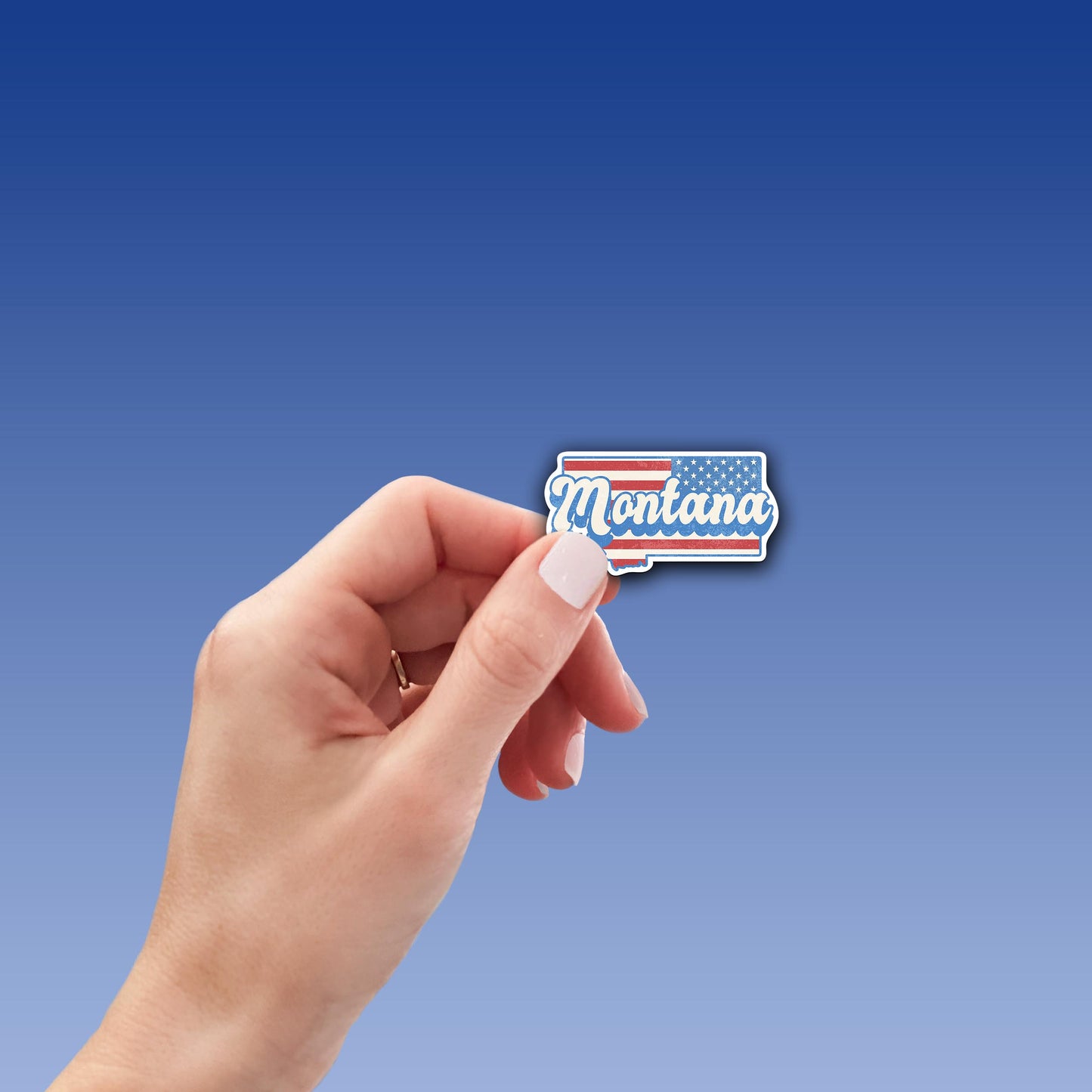 Montana State Sticker with American Flag Background | Weatherproof Vinyl Decal