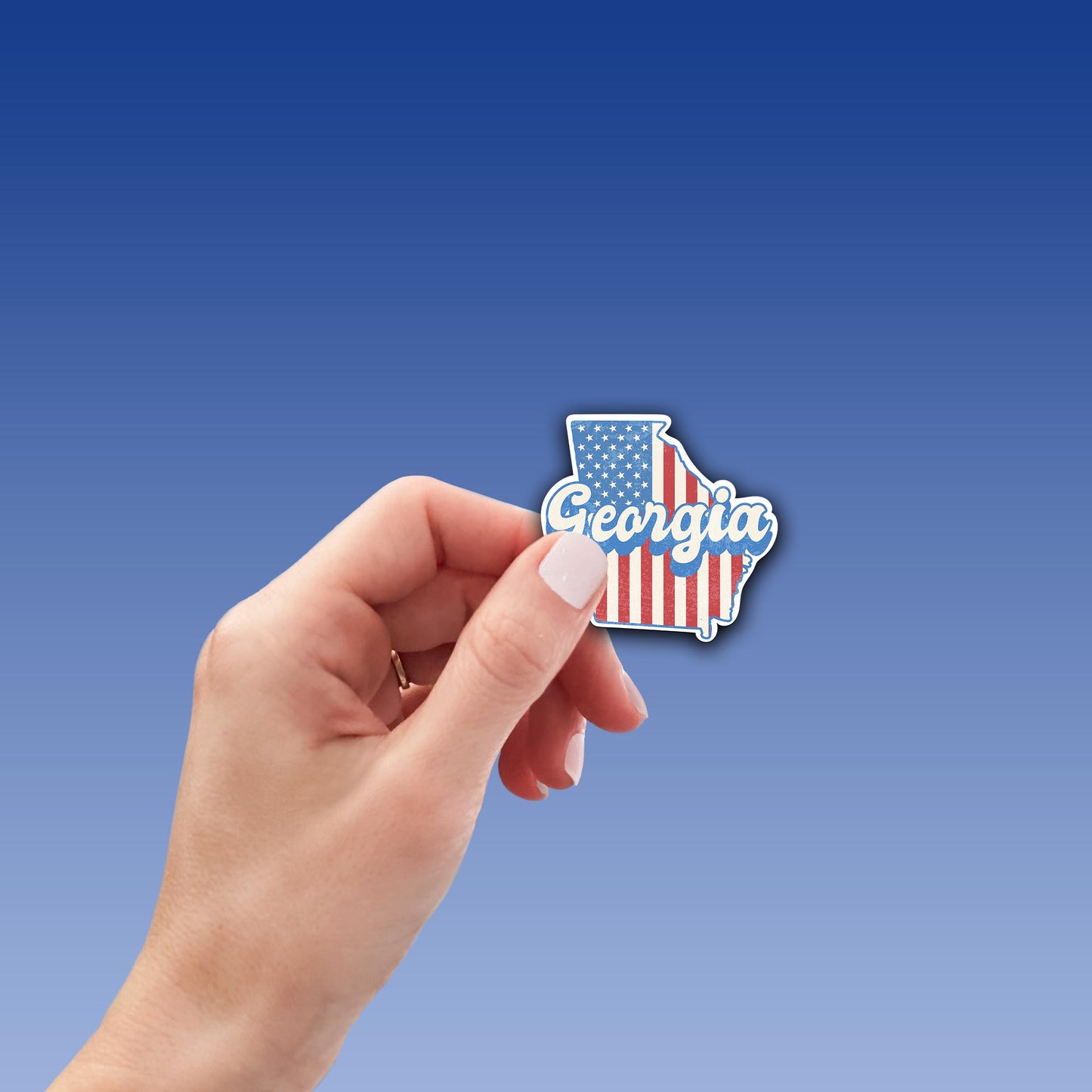 Georgia State Sticker with American Flag Background | Weatherproof Vinyl Decal