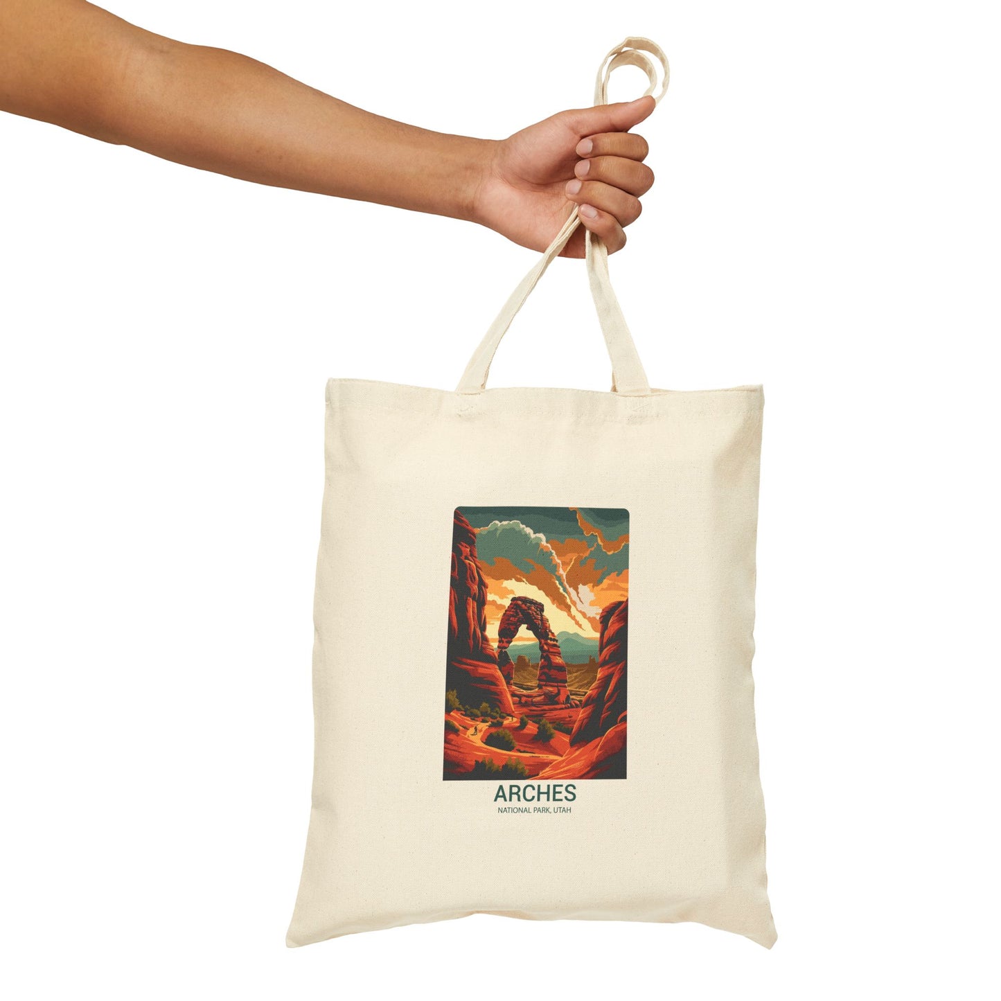 Arches National Park Tote Bag — Vintage Sunset Landscape Canvas Tote