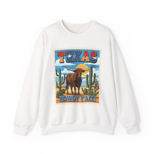Texas Longhorn Illustration Crewneck Sweatshirt | Howdy Y'all Vintage Western