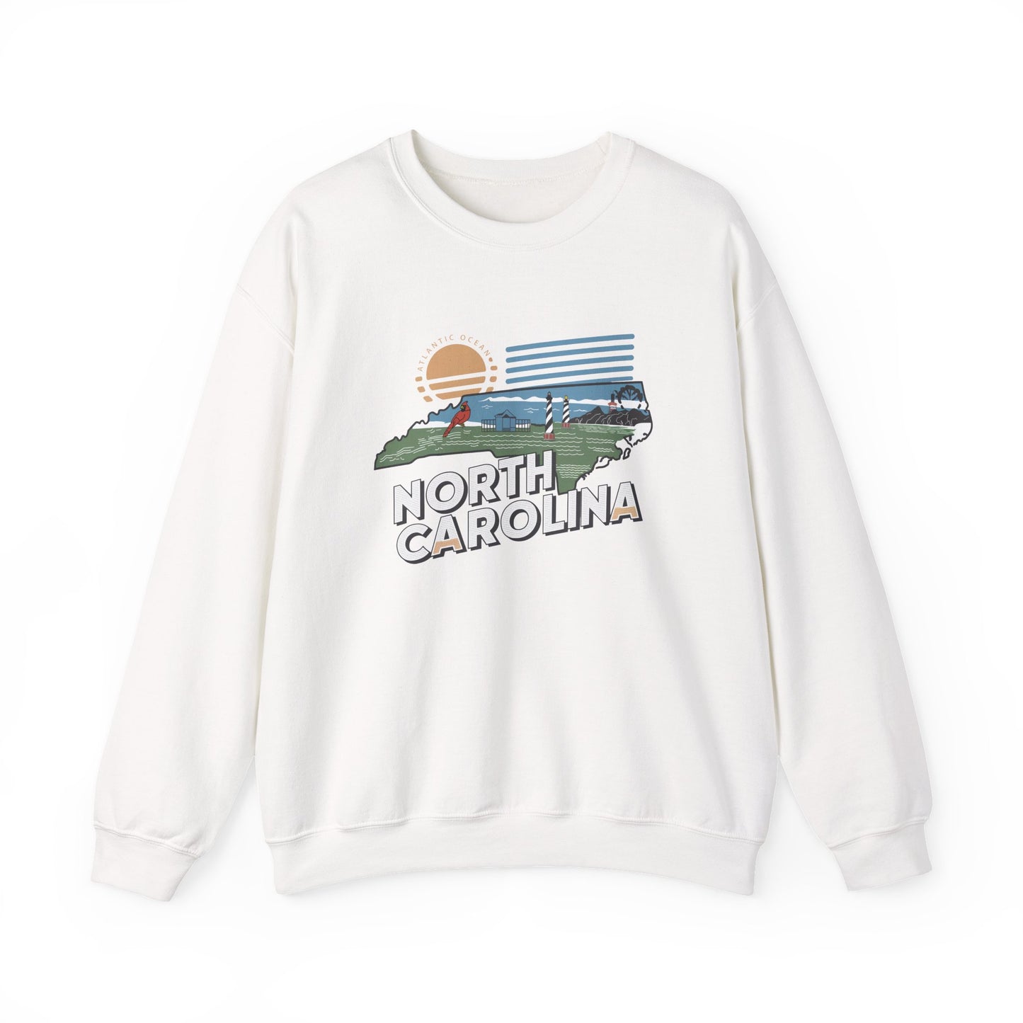 North Carolina state map sunset illustration Sweatshirt | Coastal mountains retro design