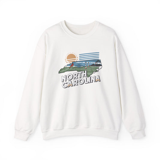 North Carolina state map sunset illustration Sweatshirt | Coastal mountains retro design