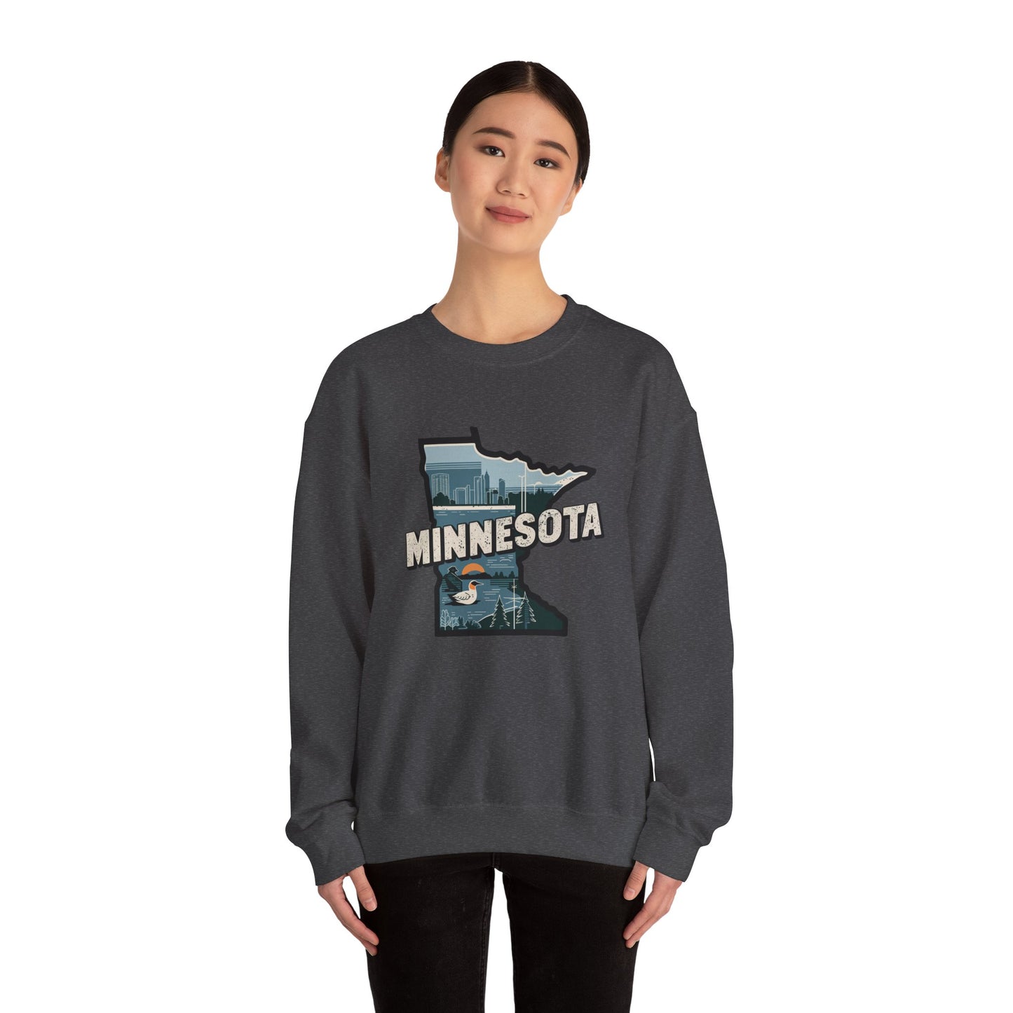 Minnesota state silhouette with skyline and loon Sweatshirt