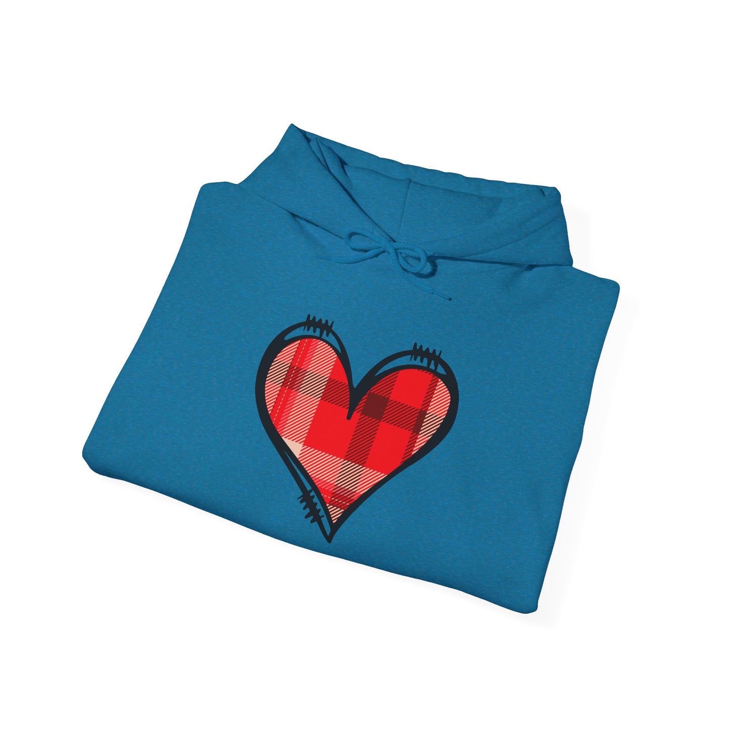 Love Hoodie with Plaid Heart on Front and Bold Love Design on Back