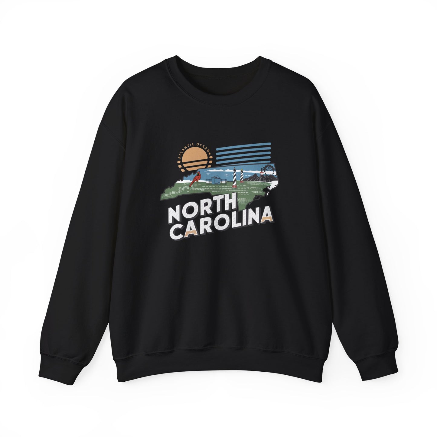 North Carolina state map sunset illustration Sweatshirt | Coastal mountains retro design