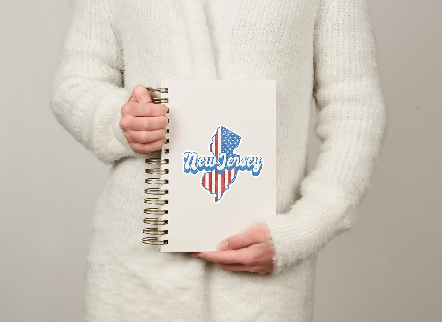 New Jersey State Sticker with American Flag Background | Weatherproof Vinyl Decal
