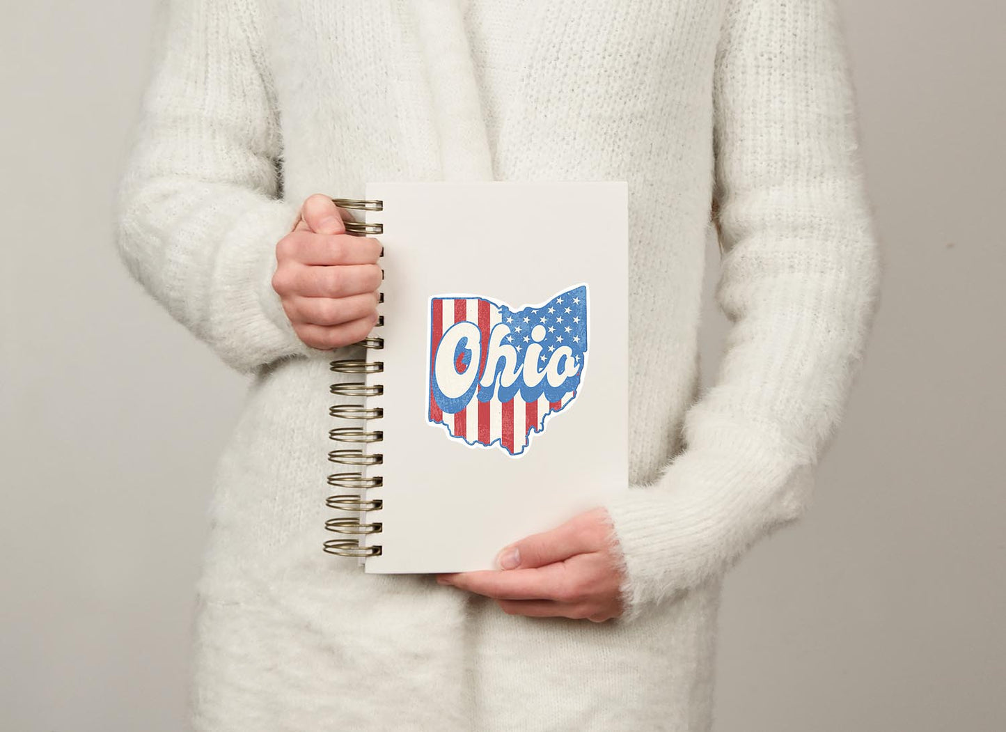 Ohio State Sticker with American Flag Background | Weatherproof Vinyl Decal