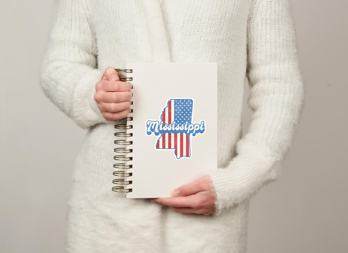 Mississippi State Sticker with American Flag Background | Weatherproof Vinyl Decal