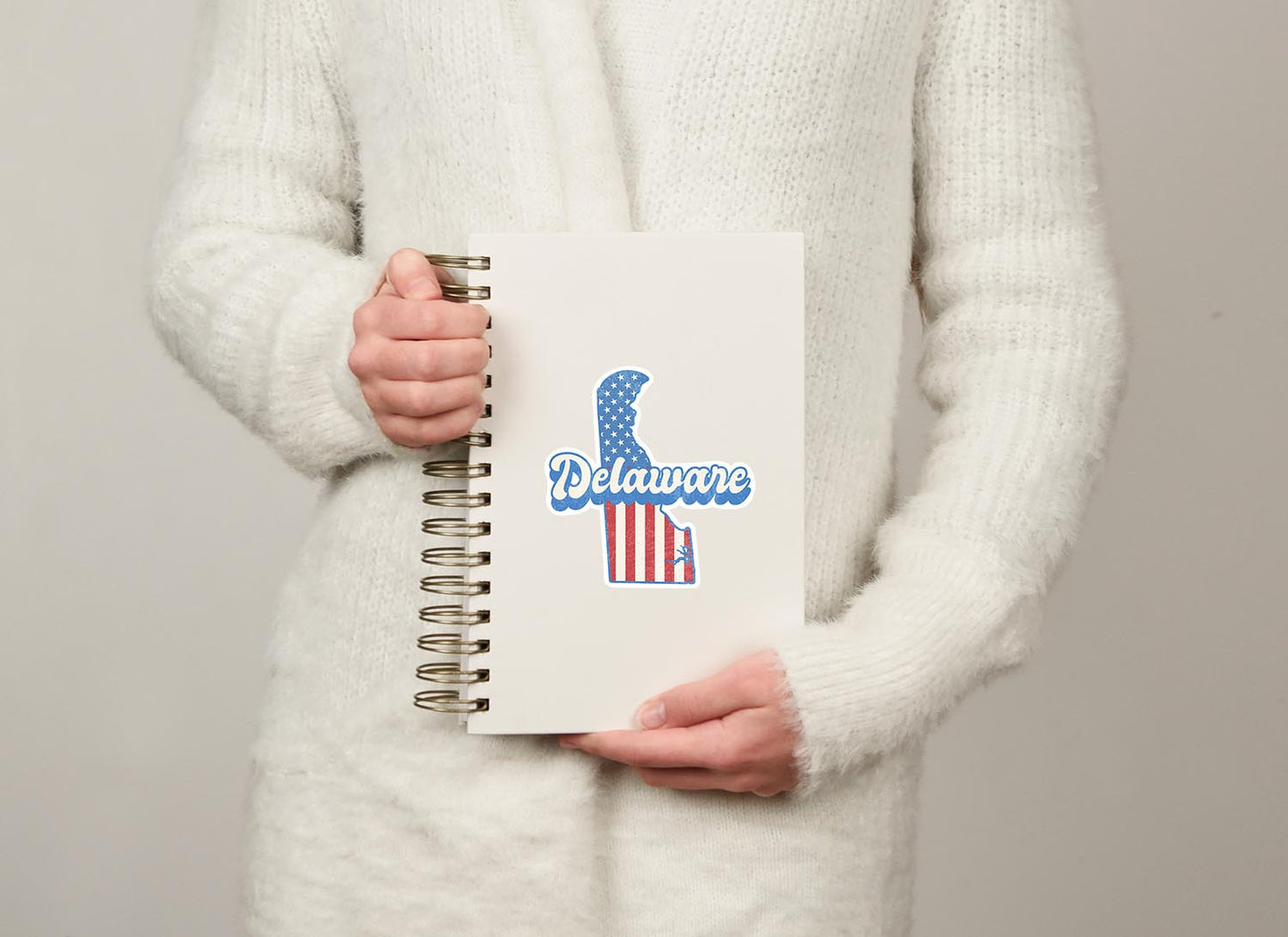 Delaware State Sticker with American Flag Background | Weatherproof Vinyl Decal