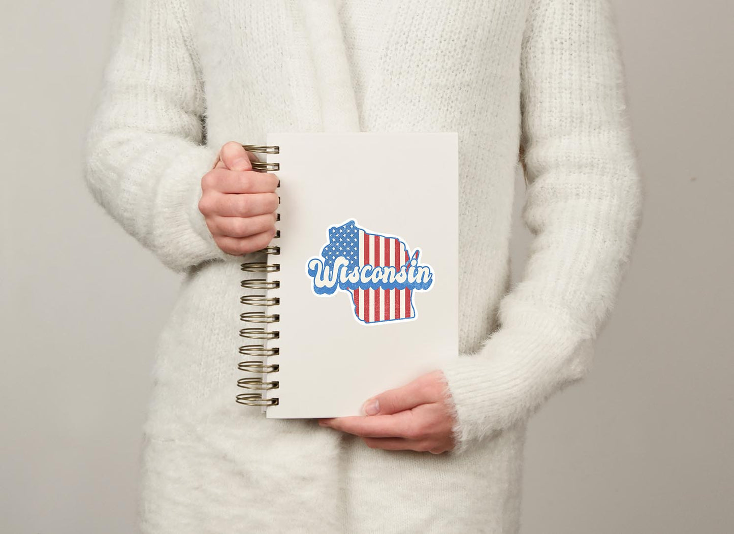 Wisconsin State Sticker with American Flag Background | Weatherproof Vinyl Decal