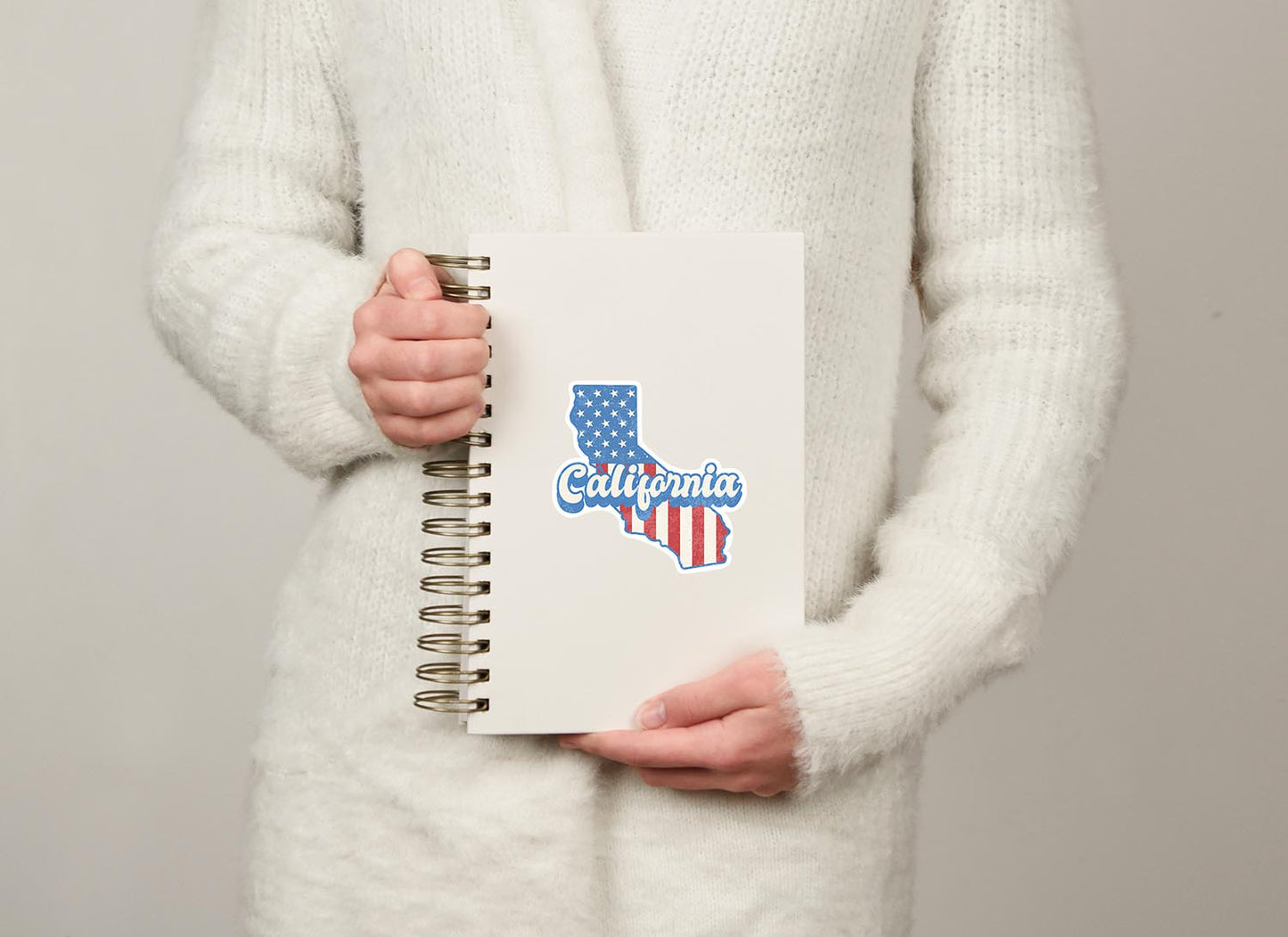 California State Sticker with American Flag Background | Weatherproof Vinyl Decal
