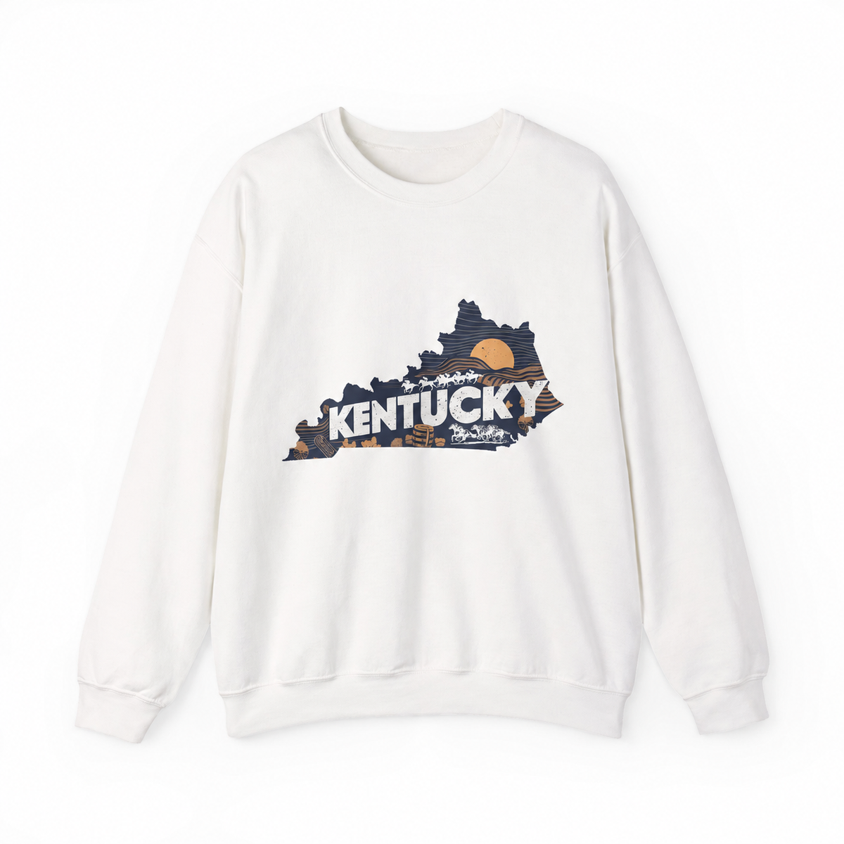 Kentucky graphic on a white crewneck sweatshirt