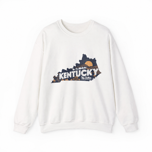 Kentucky graphic on a white crewneck sweatshirt
