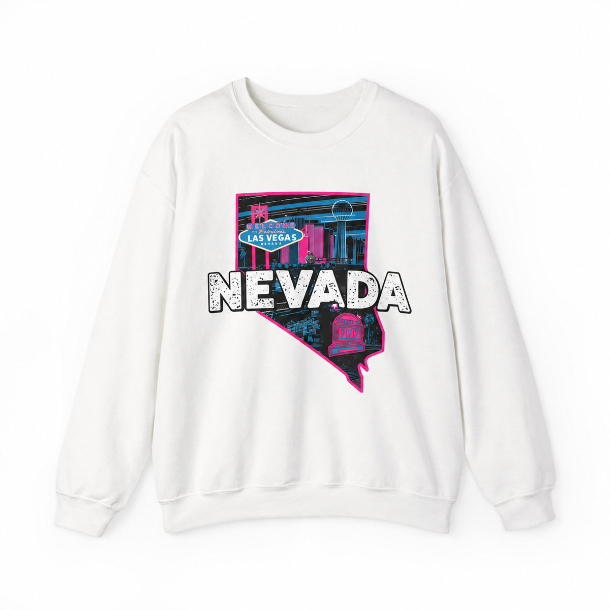 Nevada graphic on a white crewneck sweatshirt